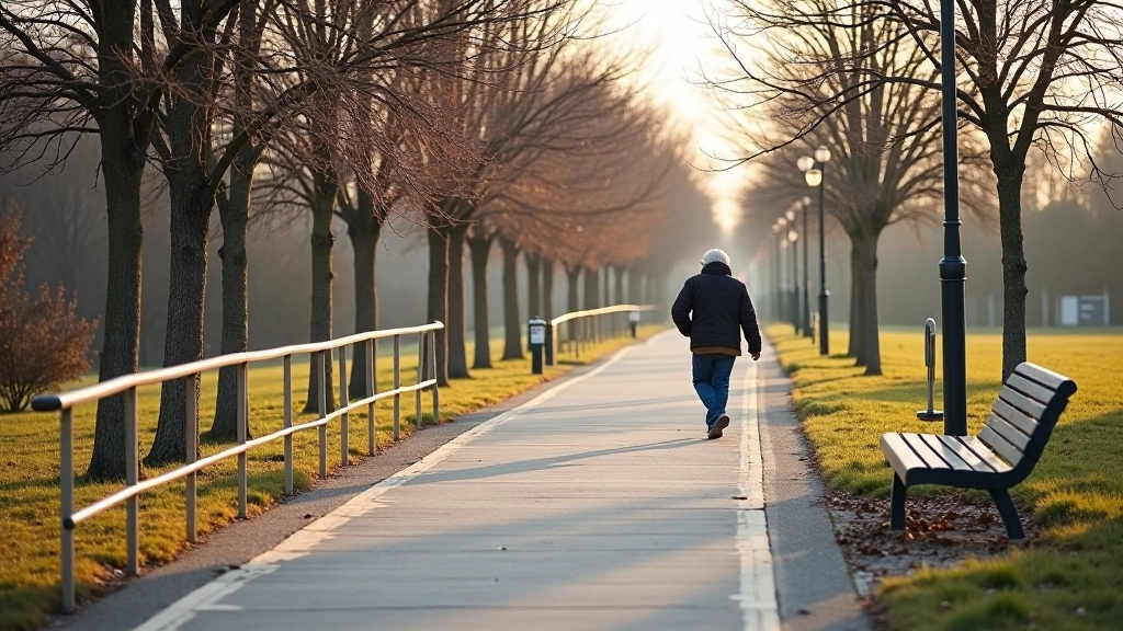 Parko takeliai su turėklais ir žymėmis senioriams
